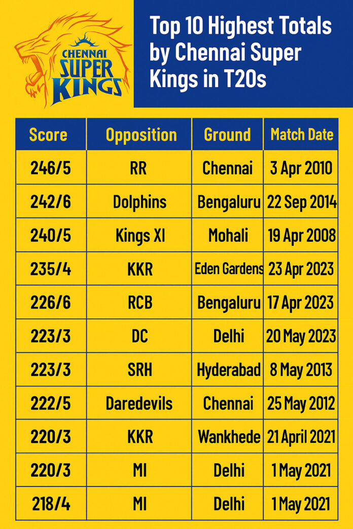 Top 10 Highest Totals by Chennai Super Kings in T20s